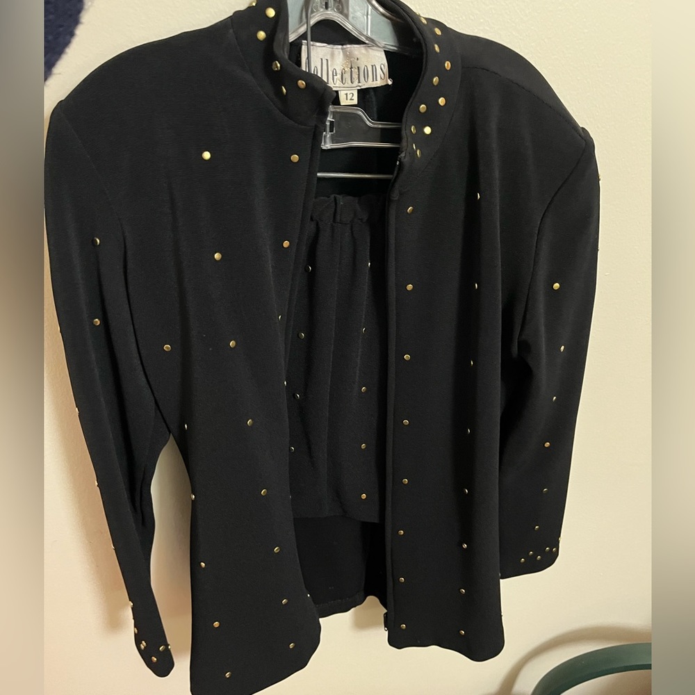 Vintage Gold studded mini skirt and cardigan set